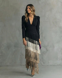 Levandra – Elegant Fringe Midi Dress