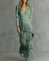 Levandra – Elegant Fringe Midi Dress