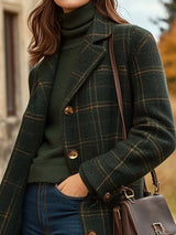 Paylore – Women’s Long Wool Check Coat with Tailored Fit
