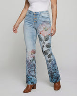 Elmirra - Womens Flared Jeans With Four Button Detail
