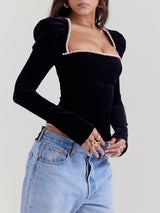 Olivia – Black Velvet Pearl Corset Top