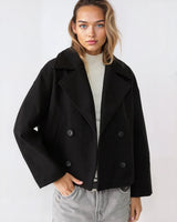 Thalena – Women’s Short Wool Blend Coat with Elegant Crossed Design