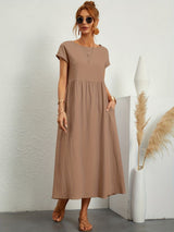 Neline – Women's Loose Midi Pocket Dress Short Sleeve